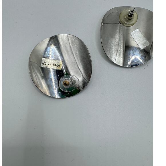 Vintage LA Rage Silver, Black and White Modernist Pierced Earrings - Picture 3 of 4